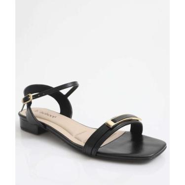 Imagem de Sandália Feminina Rasteira Detalhe Metalizado Bebecê P-11044, Preto, 3