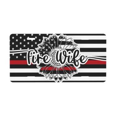 Imagem de Placa de carro vermelha fina Fire Wife decorativa. Placa de metal para carro. Etiqueta de vaidade. Placa de licença de alumínio Noverlty impermeável Colorfast 30 × 15 cm