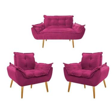 Imagem de Kit Namoradeira e 02 Poltronas Opala Palito Mel Suede Pink - Doce Sonh