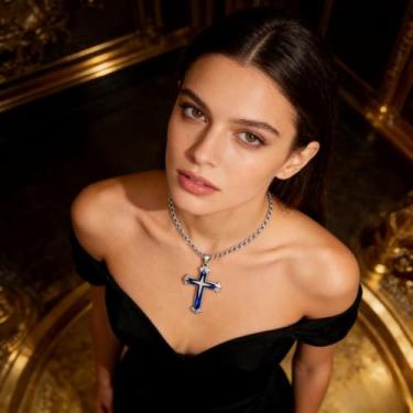 Imagem de Colar masculino de cruz de aço de titânio, colar de liga cruzada, com corrente de elos de bambu de camada dupla para presente de joias masculinas, One Size, Metal, Sem Pedra Preciosa