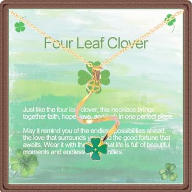 Imagem de SODLYUE Colar de trevo verde de 4 folhas para mulheres – presentes de Dia dos Namorados, presentes de Dia de São Patrício para sua mãe, melhor amiga, joia irlandesa da sorte para mulheres, cor dourada