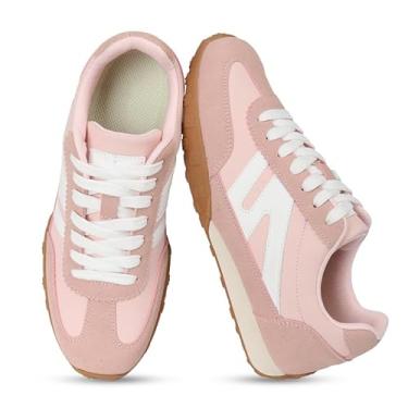 Imagem de Tênis feminino retrô moderno com palmilha de espuma, sapatos casuais para caminhada, tênis clássico, antiderrapante, confortável, rosa, 36