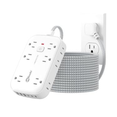 Imagem de Filtro de linha 2100J – Cabo de extensão de 4,5 m com 6 estações de carregamento USB e 12 tomadas, cabo de extensão longo e fino com várias tomadas, suporte de parede para dormitório de escritório em