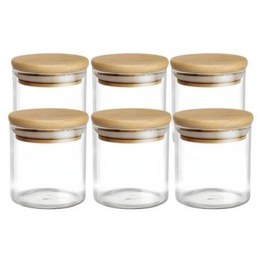 Imagem de Kit 6 Pote Hermético Mantimento Vidro Com Tampa Bambu 200ml - CLICK HO