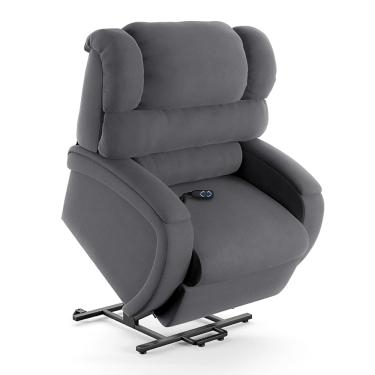Imagem de Poltrona do Papai Reclinável Napoli Elevação Lift Elétrico Veludo Cinza FH1 - D'Rossi