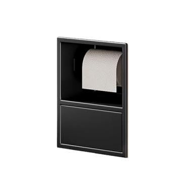 Imagem de Organizador de prateleira de nicho de chuveiro embutido de aço inoxidável com caixa de lenços - Solução moderna de armazenamento de alcova para cozinha, sala de estar, quarto (preto, 23 x 17 x 12 cm)