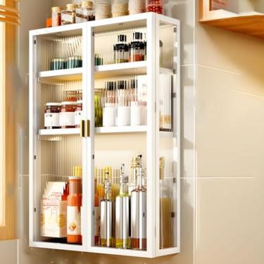 Imagem de Armários de remédios, cozinha, banheiro, armário de parede com porta transparente, organizador de armazenamento de parede, armário buffet sobre vaso sanitário, moldura de metal