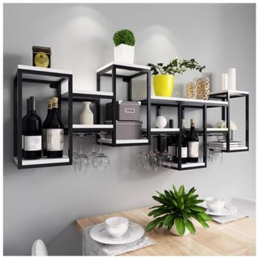 Imagem de Prateleiras de bar montadas na parede, prateleira flutuante de licor de tubo industrial, suporte de garrafa de vinho para casa, cozinha e bar, design que economiza espaço para garrafas de vinho e