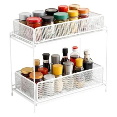 Imagem de Organizador sob a pia – grande capacidade de 2 níveis | Suporte sob a pia prateleira de armazenamento multiuso | para balcão de banheiro doméstico, armário, despensa, esponja, potes de tempero, prato