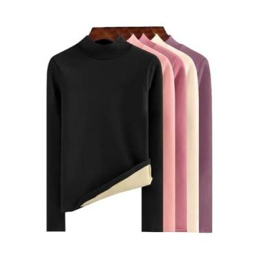 Imagem de Camisa Térmica Feminina Slim Fit De Lã De Cordeiro Quente Com Manga Lo