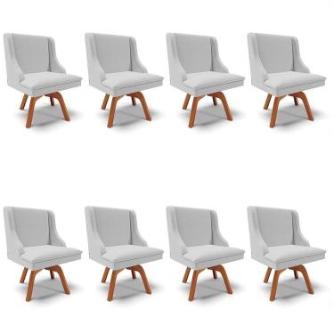 Imagem de Kit 8 Cadeiras Estofadas Giratória Para Sala De Jantar Lia Linho Cinza - Ibiza