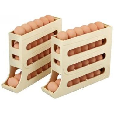 Imagem de Porta Ovos Deslizante para Geladeira 4 Andares, Organizador de Ovos Automático Rolante com Capacidade para 30 Ovos, Suporte para Organização de Cozinha e Geladeira (2 PEÇAS 4 ANDARES Amarelo)