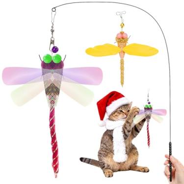 Imagem de Brinquedo para gatos – Pingente de libélula colorido realista, ecológico, não tóxico e seguro, estimula os instintos de caça dos gatos, perfeito para diversão diária e brincadeiras interativas