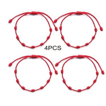 Imagem de Kit 4 Pulseiras Vermelhas de 7 Nós Kabbalah  Proteção contra Energias 