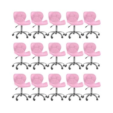 Imagem de Kit 15 Cadeiras Office Eiffel Slim Com Base Giratória E Ajustável Rosa