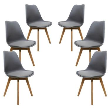 Imagem de 6 Cadeiras Eames Eiffel Wood Leda Saarinen Design Para Mesa De Jantar Sala Cozinha Cinza