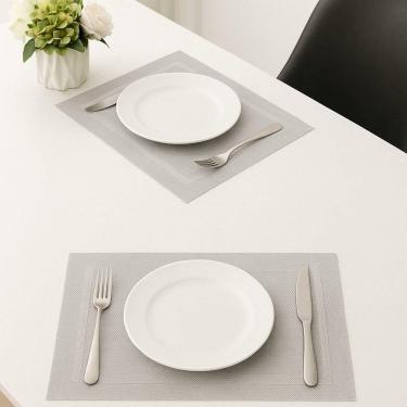 Imagem de Jogo 2 Lugar Americano Retangular Mesa Pvc Cinza Claro Executivo 30x45cm Em Casa Tem