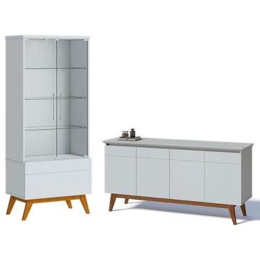 Imagem de Aparador para Sala Buffet 1.6 e Cristaleira Classic Branco Acetinado -