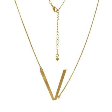Imagem de Colar de Letra Grande Transversal Folheado em Ouro 18K SoftJoias , V