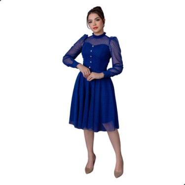 Imagem de Vestido Feminino Midi de Festa Social Rodado Mangas Longa Acinturado M