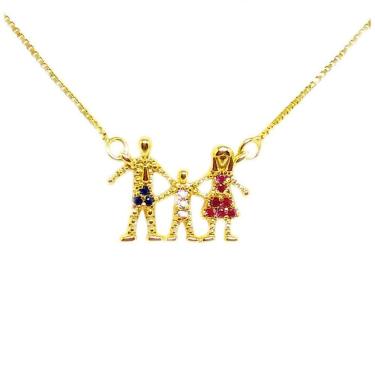 Imagem de Colar Com Pingente Família Amada Filho Folheado a Ouro 18k