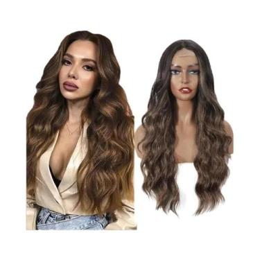 Imagem de Peruca Sintética Cacheada Ondulada De 28 Polegadas Com Renda, Resisten