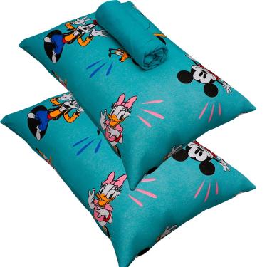 Imagem de Jogo de Cama Portallar Casal Malha 100% Algodão Disney Mickey Feliz 3 Peças Verde