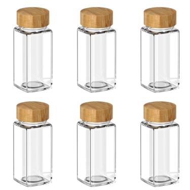 Imagem de Kit 6 Potes para Tempero Hermético de Vidro e Bambu 125ml Keep Ou