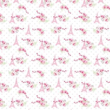 Imagem de Papel De Parede Rosa Claro Paris E Flores Autocolante Quarto