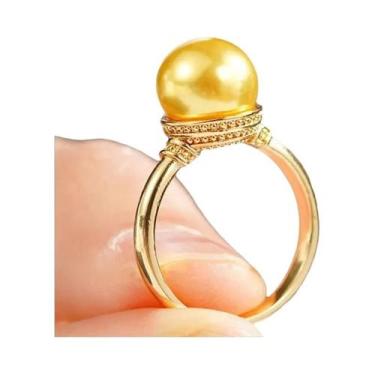 Imagem de Anel De Pérola Imitada Para Mulheres Em Cor Dourada, Estilo Simples, J