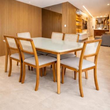 Imagem de Mesa de Jantar 6 Lugares em Madeira Maciça Mel 160x90 cm  Tampo Chanfr