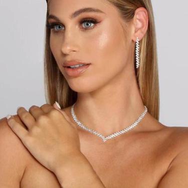 Imagem de kit Colar com brincos strass luxo casamento debutante aniver - - anjo 