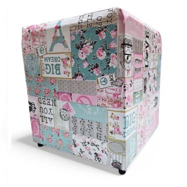 Imagem de Puff Banqueta Quadrado Cubo Decorativo Courino e Suede Frases Rosa Courino