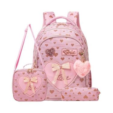 Imagem de Mochila Com Laço Para Meninas Com Bolsa De Almoço E Estojo Para Caneta