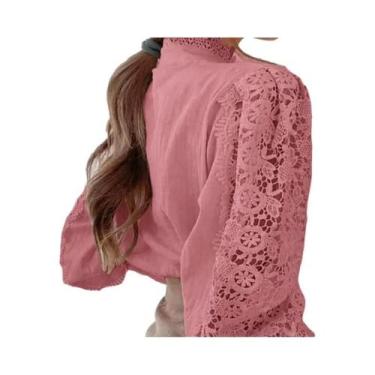 Imagem de Camisa Elegante De Renda Para Mulheres Com Gola Alta E Manga Em Forma 