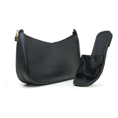 Imagem de Kit Bolsa Transversal E Sandália Rasteirinha H Tiras Em H - Genérico, 