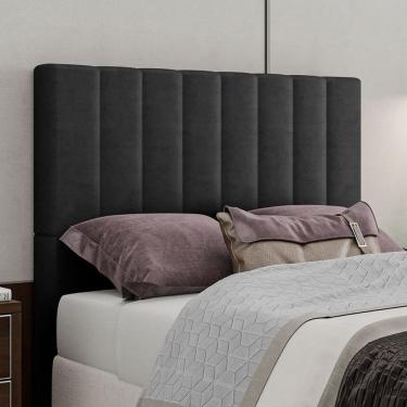 Imagem de Cabeceira Estofada Esmeralda Casal 140 Cm Veludo 130x140x7 Cm Preto Sonhar Estofados