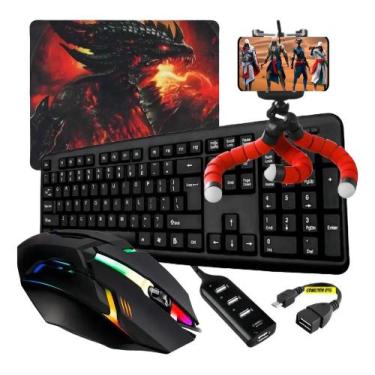 Imagem de Kit Gamer Completo Mobilador Teclado Mouse Top Led Cor Do Te - Congrat