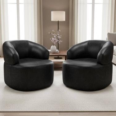 Imagem de Kit 02 Poltronas Giratória Orgânica Para Sala de Estar Living Helena L02 Couríssimo Pre...
