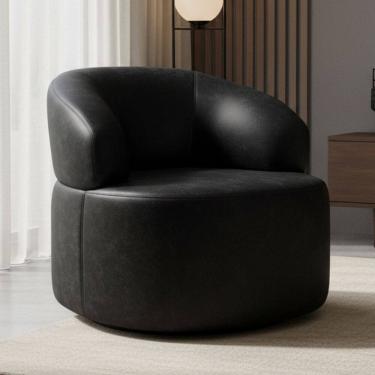 Imagem de Poltrona Giratória Orgânica Para Sala de Estar Living Helena L02 Couríssimo Preto - Lya...