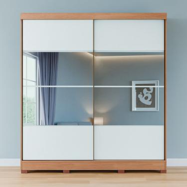 Imagem de Guarda Roupa Casal com Espelhos 2 Portas de Correr com Pés em MDF Pontal Móveis Castro