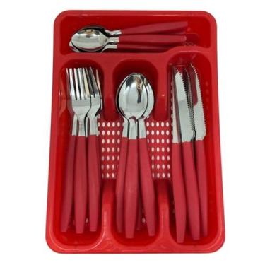 Imagem de Conjunto de Talheres 25 Peças com Porta Talheres Utilivita, Vermelho