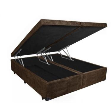 Imagem de Base Box Baú King Bipartido Suede Marrom 42x193x203