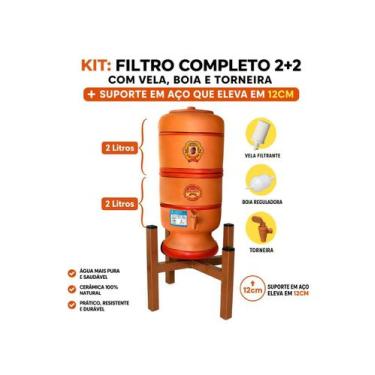 Imagem de KIT: Filtro de Barro (2L+2L) vela Bóia torneira+Suporte aço - GENÉRICO