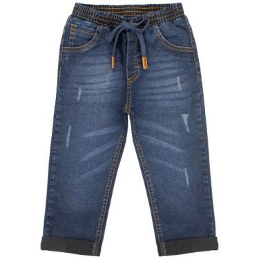 Imagem de Calça Infantil Look Jeans Elástico Jeans, Azul, 01