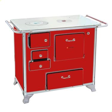 Imagem de Fogão a Lenha Tradicional Venâncio N graus 1 28939 Ferro Fundido com Forno Vermelho Gabinete Direito