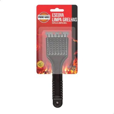 Imagem de Escova para Grelha Aço Inoxidável Raspador 2 em 1 Cabo Ergonômico Preto Prime Grill