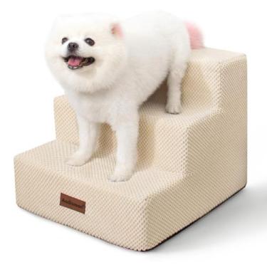Imagem de Escada para cães aodisman 3 degraus antiderrapante bege 35 cm de altur