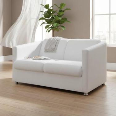 Imagem de Namoradeira Decorativa Biane Couro Branco 2 Lugares Pés Cromado Mz Dec