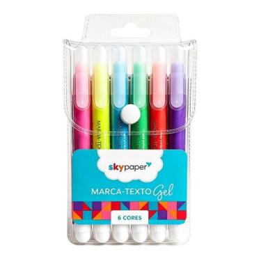 Imagem de Marca Texto Gel 6 Cores Roxo Azul Verde Rosa Laranja Amarelo Escolar D